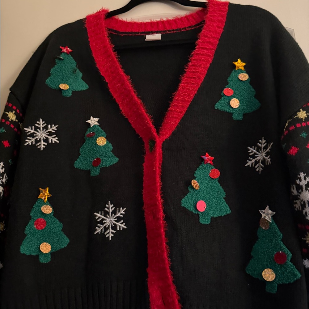 Holiday Time Black and Red Christmas Cardigan
